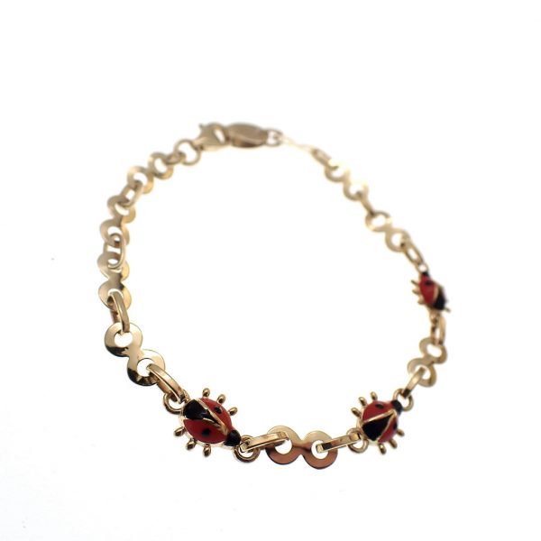Gouden kinder armbandje met lieveheersbeestjes | 14 cm