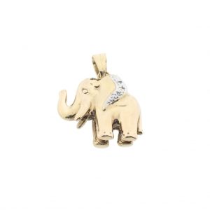 Gouden olifant hangertje met diamanten