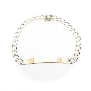 Zilveren armband met graveerplaatje met 18 Krt. Gouden vlakjes | 20 cm