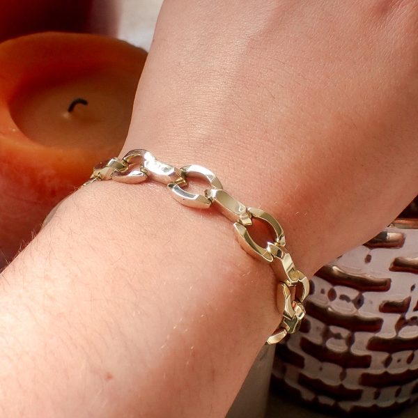8 Krt. Fantasie schakel armband | 19,5 cm