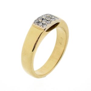 18 karaat geelgouden ring pavé gezet met diamanten van 0,12 ct.