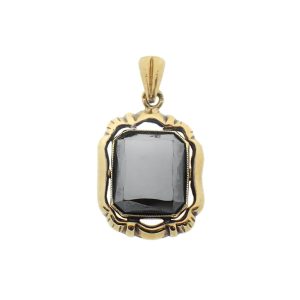 14 karaat geelgouden hanger met hematiet steen