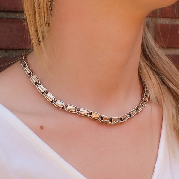 Bicolor gouden fantasie schakel ketting | 45,5 cm