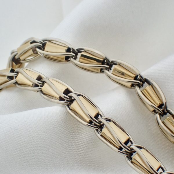 Bicolor gouden fantasie schakel ketting | 45,5 cm