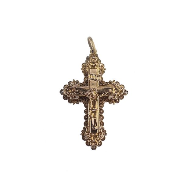 Victorian cross of christ gold pendant