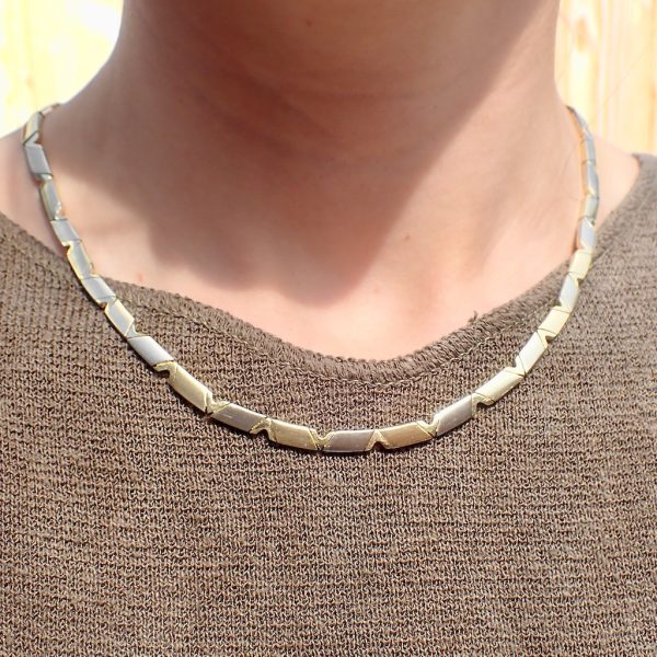 Bicolor gouden schakelcollier; Gematteerd | 46 cm