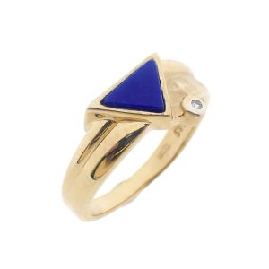 14 karaat geelgouden ring met lapis lazuli steen en 0,005 ct. Diamant