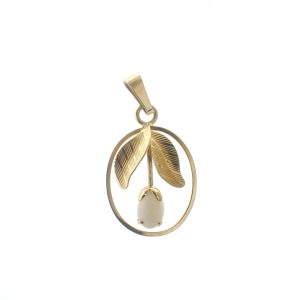 14 karaat gouden hanger van een tulp met witte opaal