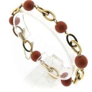 18 Krt. Gouden armband met bloedkoraal, Antiek