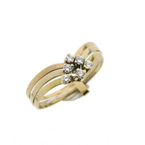 14 karaat tricolor gouden V-vorm ring met diamant