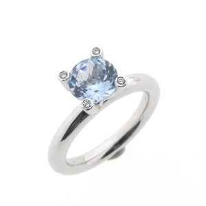witgouden Bron Jewelry Phlox ring met diamant en aquamarijn