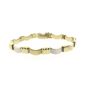 14 karaat bicolor gouden armband met fantasie schakels