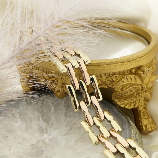 8 Krt. Bicolor Bismarck schakel armband | 19 cm