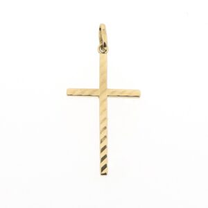 18 karaat geelgouden hanger van een kruis met geribbeld structuur