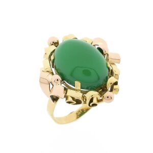 14 karaat bicolor ring met een jade edelsteen