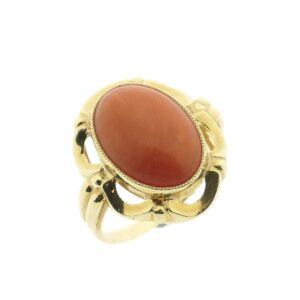 Vintage 14 karaat gouden ring met bloedkoraal