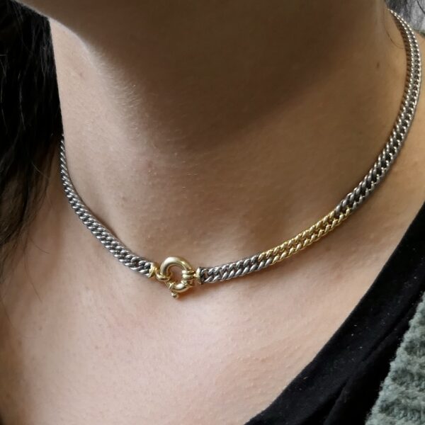 Bicolor gourmet schakel ketting; choker | 36,5 cm