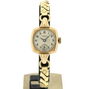 JW Benson 'Art Deco'; Antiek 9k. gouden dameshorloge met Audemars uurwerk