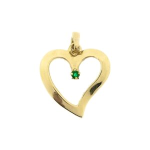 14 karaat gouden hart hanger met smaragd