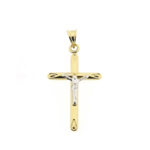 14 karaat bicolor gouden hanger van een kruis met corpus