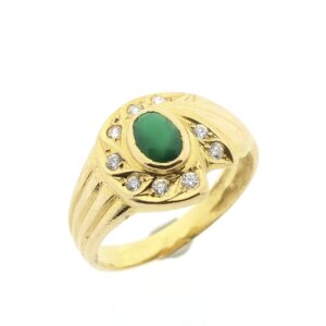 Vintage 19,2 karaat gouden ring met smaragd en zirconia