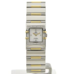 Omega Constellation Quadra 'Full Bar'; 18k. Goud/stalen dames horloge met diamanten
