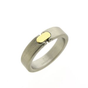 Bicolor pequignet ring met staal en 18 karaat goud