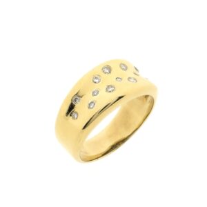 14 karaat geelgouden ring met totaal 0,25 ct. diamanten