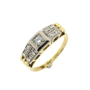14 karaat gouden Art deco ring met diamant | 0,18 ct.