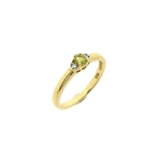 14 karaat geelgouden ring met totaal 0,01 ct. diamanten en een Pallavin Peridoot steen