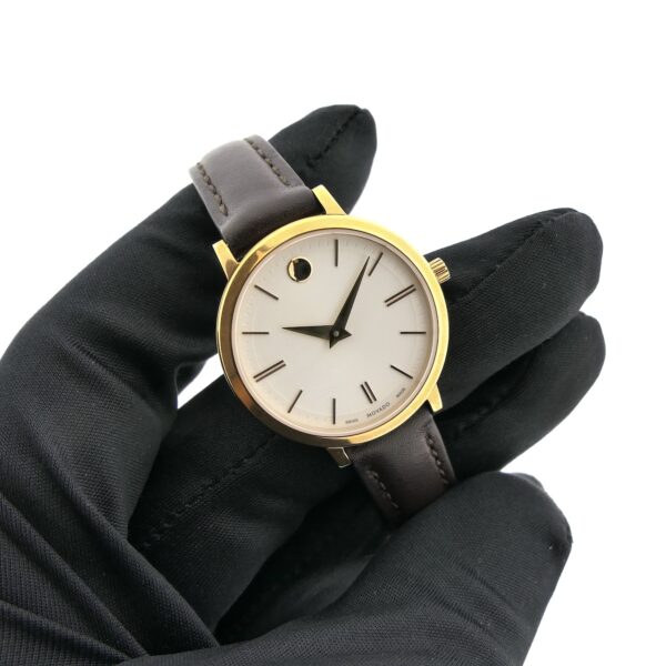 Movado Ulta Slim; Verguld dames horloge met witte wijzerplaat; 0607096