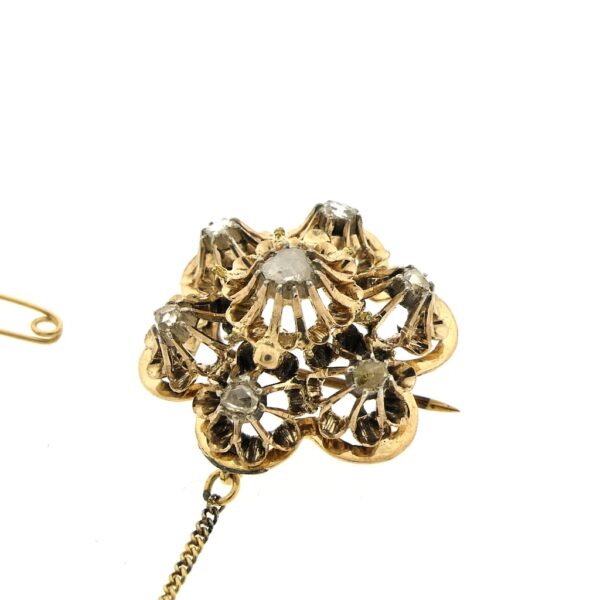 Gouden broche met roos geslepen diamanten | Ca 0,40 ct.
