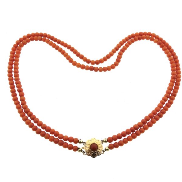 Antieke bloedkoralen kralen collier met gouden sier slot | 43 cm