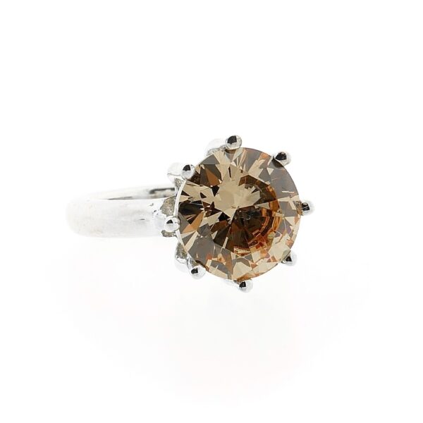 Zilveren robuuste ring met champagne zirconia steen