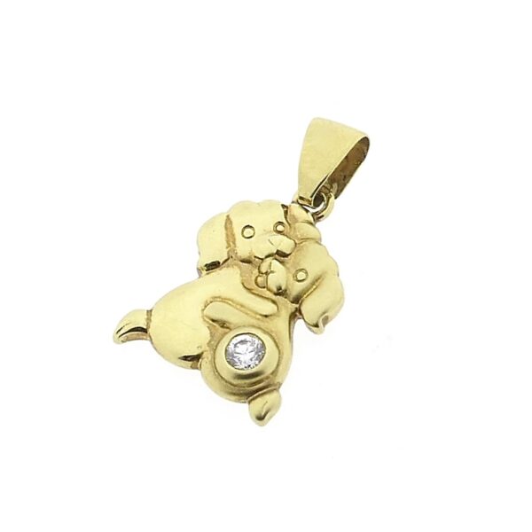 Gouden hanger van twee honden met zirconia