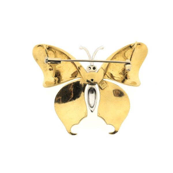 18 Krt. Bicolor gouden broche/hanger van een vlinder met diamant en emaille | 0,04 ct.