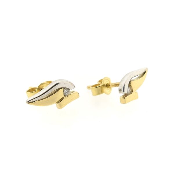 Bicolor gouden oorstekers met diamant | 0,01 ct.