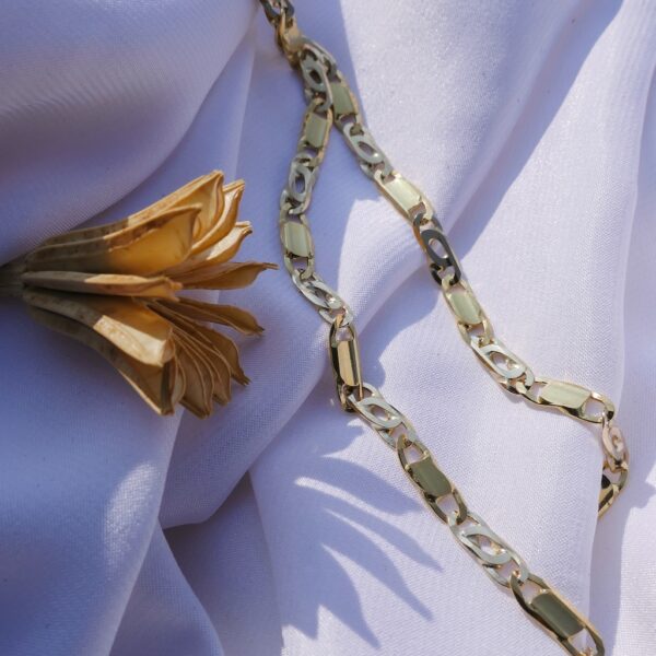 18 Krt. Bicolor gouden fantasieschakel ketting | 50 cm