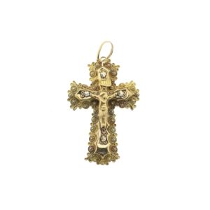 14 karaat gouden antieke hanger van een kruis met corpus | INRI