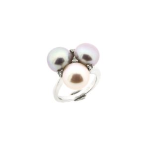 14 Krt. Witgouden ring met parel en diamant