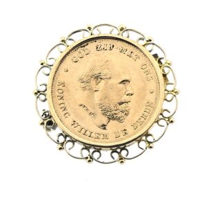 Gouden broche van 10 gulden munt Koning Willem De Derde 1875