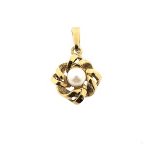 14 karaat gouden florale hanger met parel | Vintage