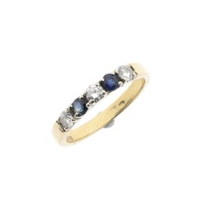 14 karaat gouden rijring met saffier en diamant | 0,30 ct.