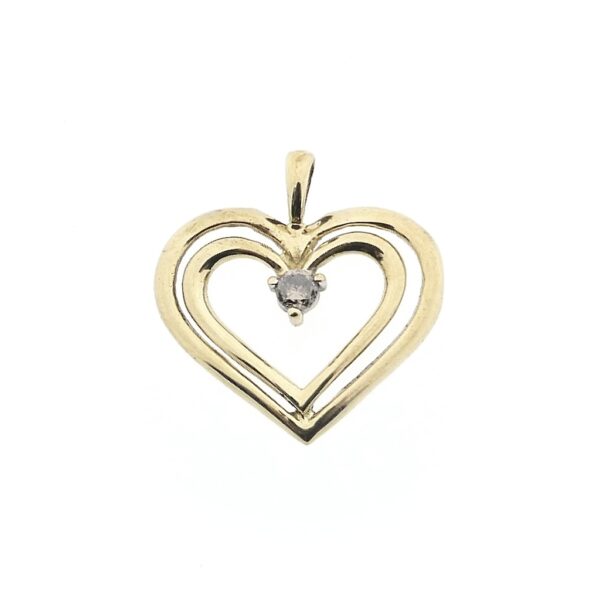 10 Krt. Hanger van een dubbel hart met diamant | 0,08 ct.