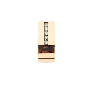 14 karaat geelgouden hanger met totaal 0,75 ct. diamanten en donker oranje citrien