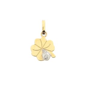 14 karaat geelgouden hanger gezet met een 0,005 ct. diamant