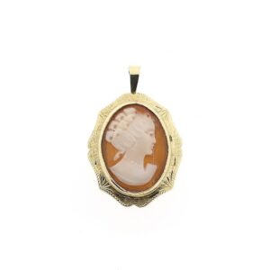 Antiek 14 karaat geelgouden broche/hanger met camee