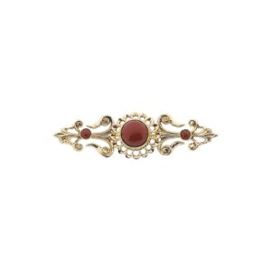 Antiek/vintage 14 karaat gouden broche met bloedkoraal