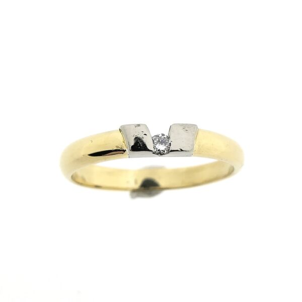 18 Krt. Bicolor gouden ring met diamant 0,04 ct.