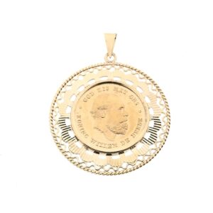 gouden hanger van koning Willem de derde, gouden tientje, 10 gulden.